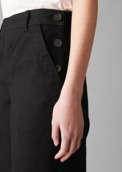 Black Denim Side Button Trousers