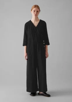 Brushed Cotton Linen Herringbone Jumpsuit