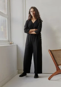 Brushed Cotton Linen Herringbone Jumpsuit