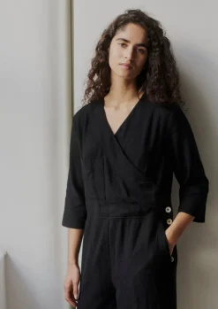 Brushed Cotton Linen Herringbone Jumpsuit