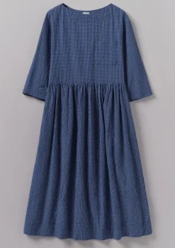 Check Crinkle Cotton Boat Neck Dress