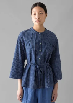 Check Crinkle Cotton Tie Shirt