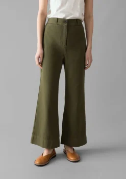Cotton Canvas Kick Flare Trousers