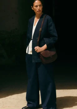 Cotton Hemp Denim Wide Leg Trousers
