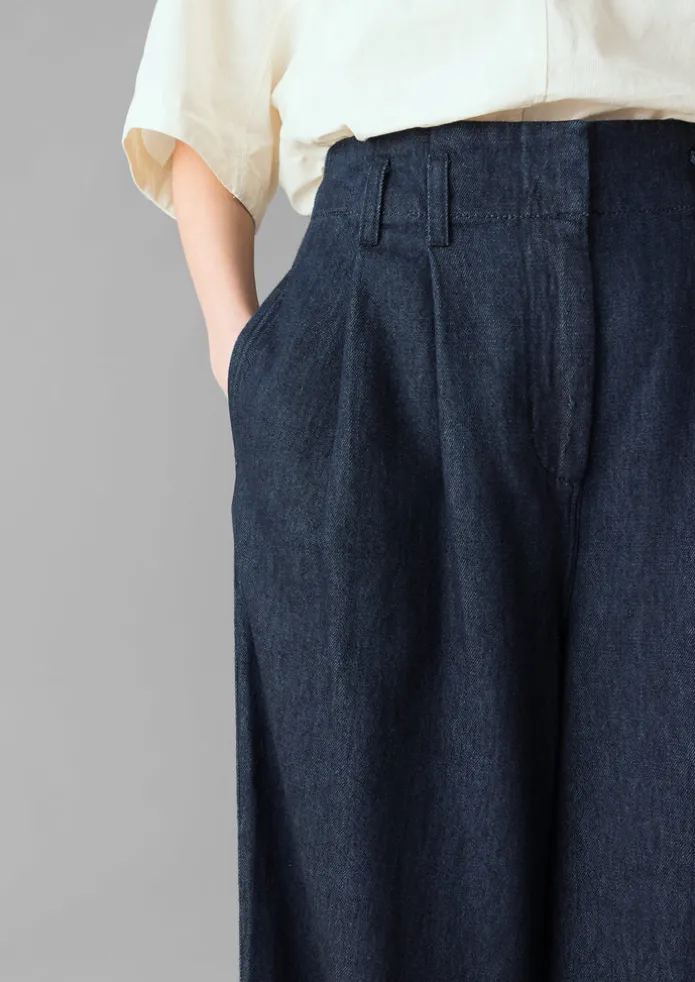 Cotton Hemp Denim Wide Leg Trousers