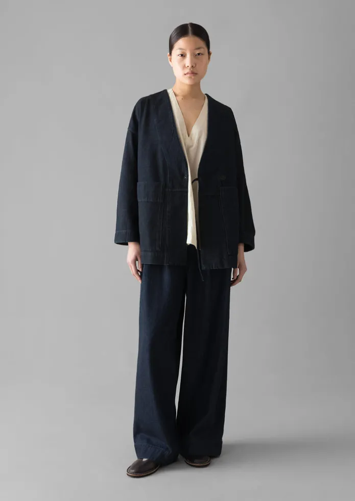 Cotton Hemp Denim Wide Leg Trousers