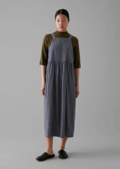 Cotton Linen Twill Gathered Waist Dress