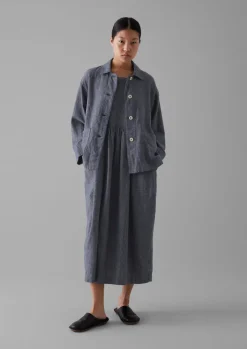 Cotton Linen Twill Gathered Waist Dress
