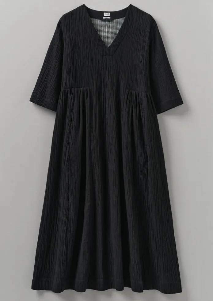 Crinkled Cotton V-Neck Dress