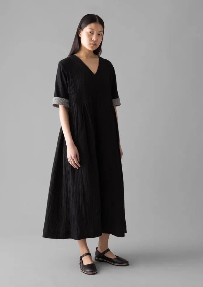 Crinkled Cotton V-Neck Dress