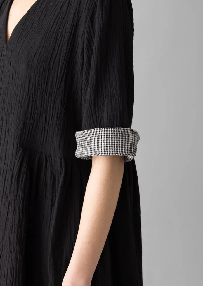 Crinkled Cotton V-Neck Dress