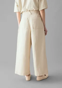 Ecru Denim Pleat Front Trousers