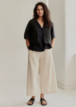 Ecru Denim Pleat Front Trousers