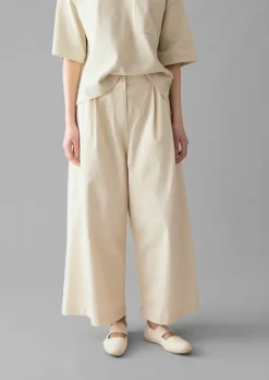 Ecru Denim Pleat Front Trousers