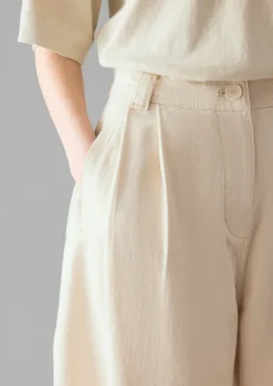 Ecru Denim Pleat Front Trousers