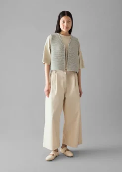 Ecru Denim Pleat Front Trousers