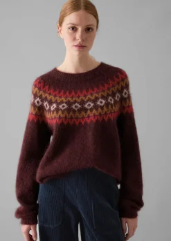 Fair Isle Yoke Mohair Blend Easy Sweater