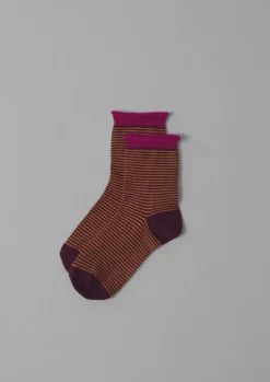 Fine Stripe Cotton Cashmere Socks