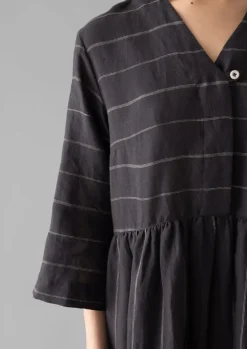 Fine Stripe Linen V-Neck Dress