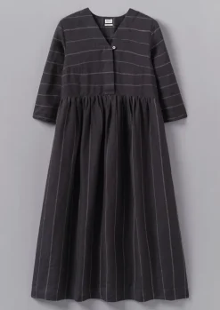 Fine Stripe Linen V-Neck Dress
