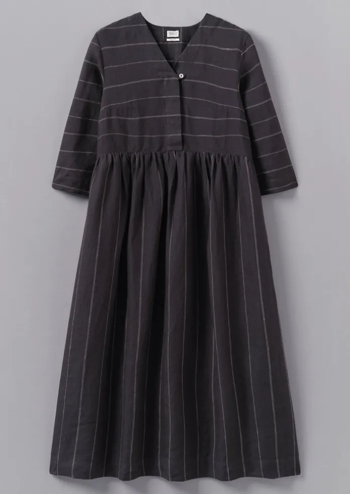 Fine Stripe Linen V-Neck Dress
