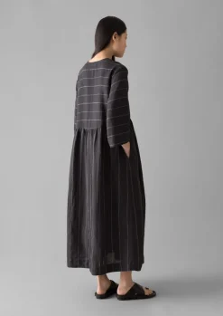 Fine Stripe Linen V-Neck Dress