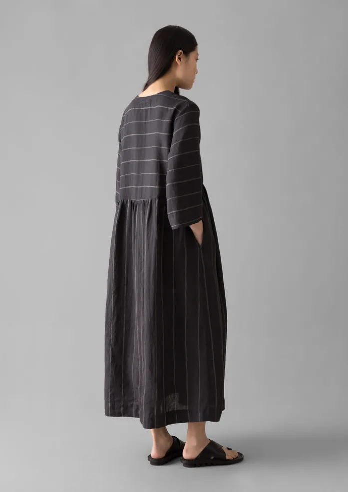 Fine Stripe Linen V-Neck Dress
