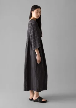 Fine Stripe Linen V-Neck Dress