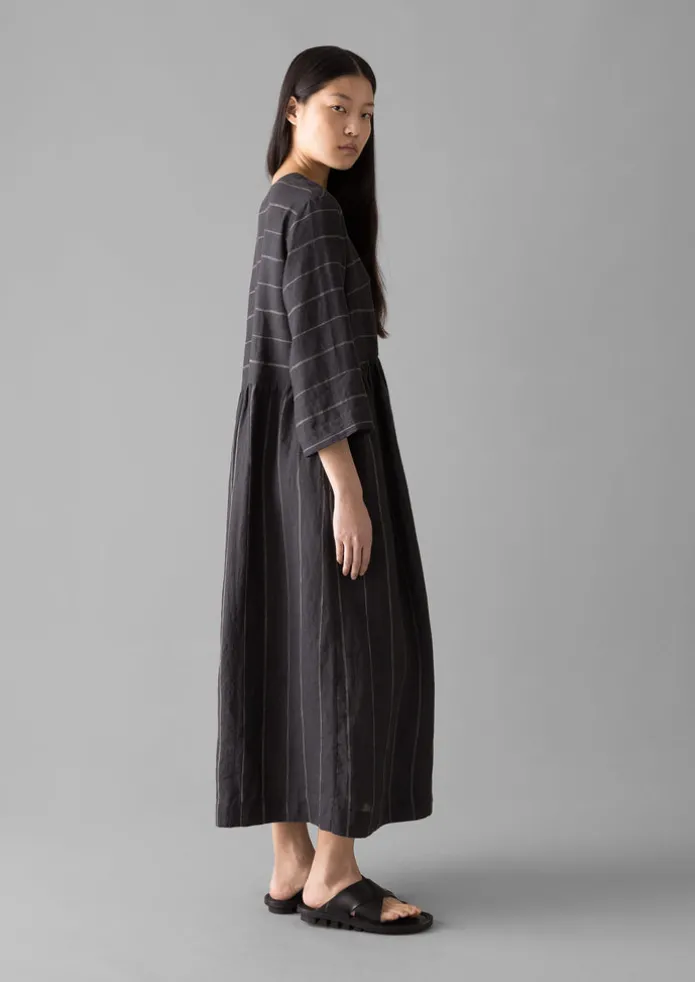 Fine Stripe Linen V-Neck Dress