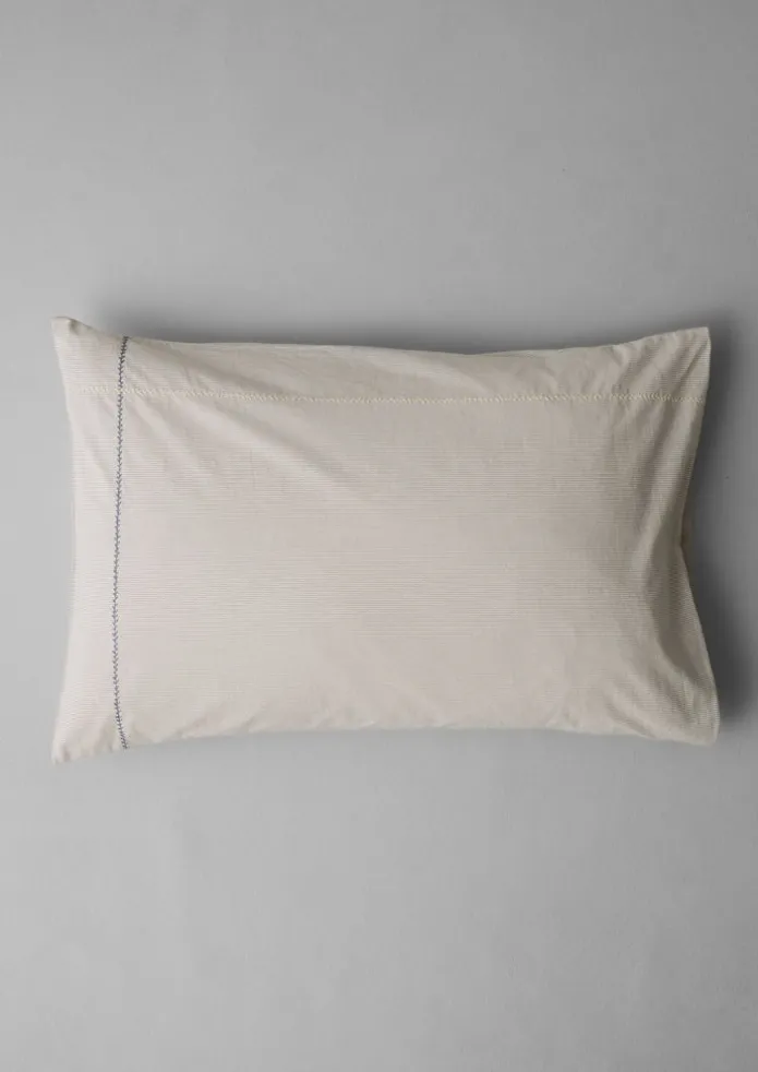 Fine Stripe Organic Cotton Embroidered Pillowcase