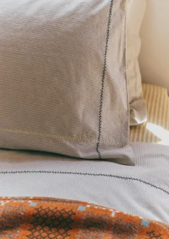 Fine Stripe Organic Cotton Embroidered Pillowcase