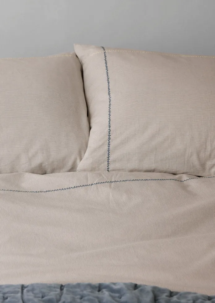 Fine Stripe Organic Cotton Embroidered Pillowcase