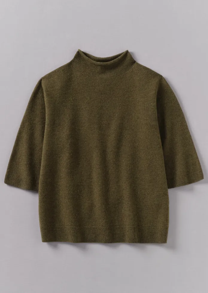 Fine Wool Cashmere Half Sleeve Sweater