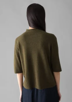 Fine Wool Cashmere Half Sleeve Sweater