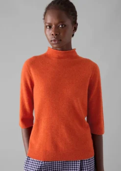 Fine Wool Cashmere Half Sleeve Sweater