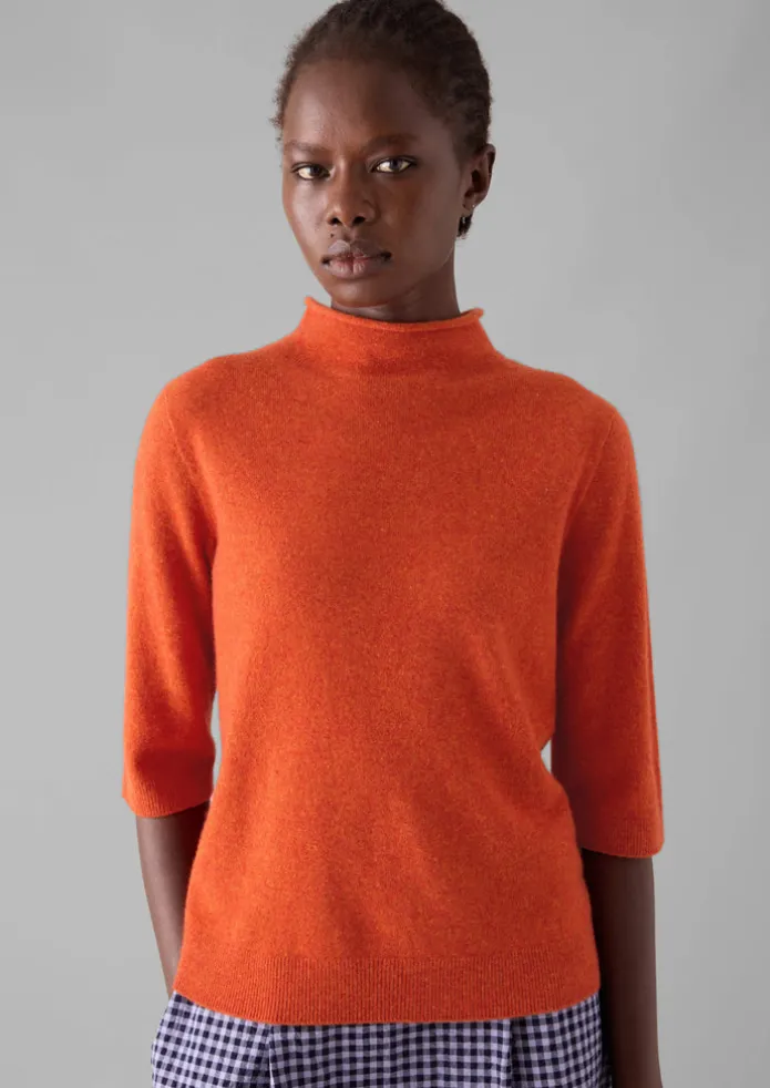 Fine Wool Cashmere Half Sleeve Sweater