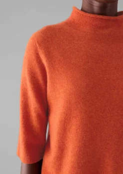 Fine Wool Cashmere Half Sleeve Sweater