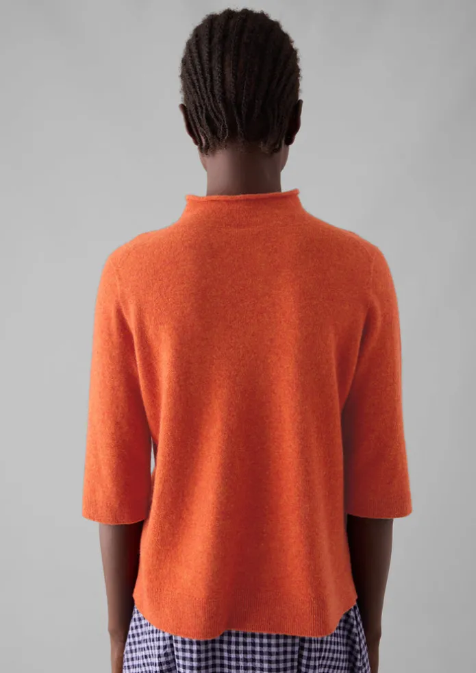 Fine Wool Cashmere Half Sleeve Sweater