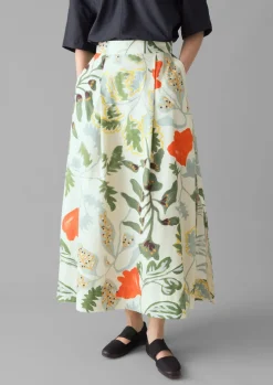 Foliage Print Poplin Skirt