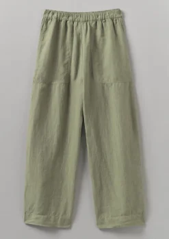 Garment Dyed Linen Barrel Leg Trousers