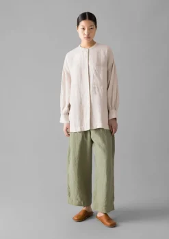Garment Dyed Linen Barrel Leg Trousers
