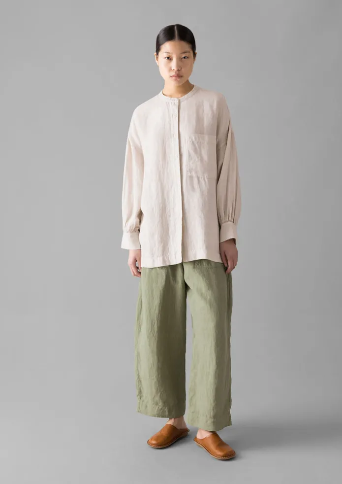 Garment Dyed Linen Barrel Leg Trousers