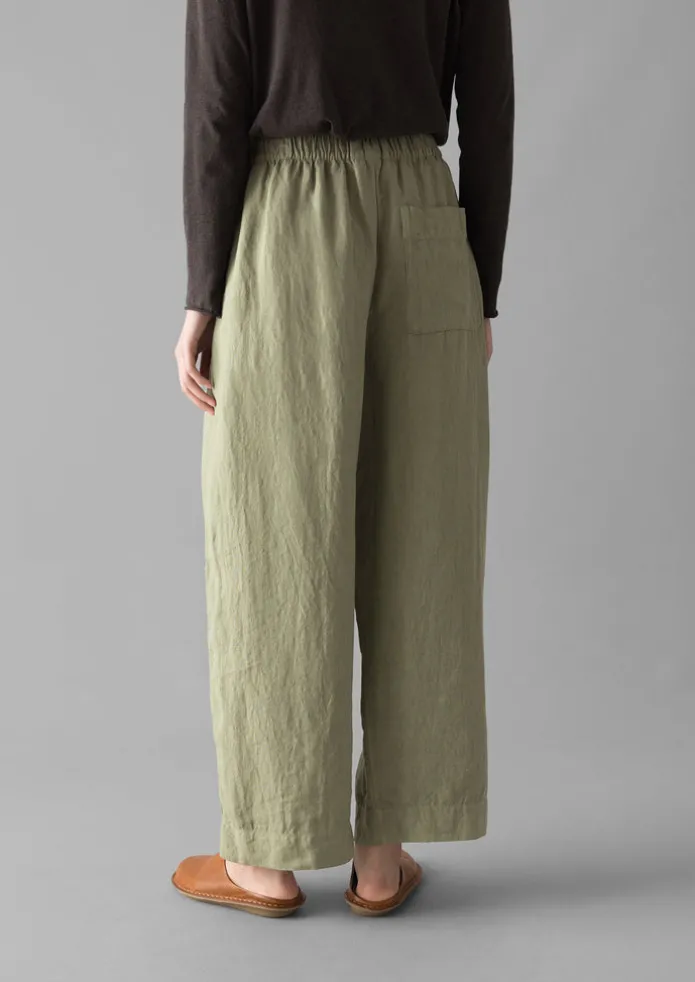 Garment Dyed Linen Barrel Leg Trousers
