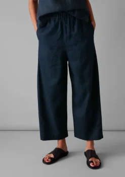 Garment Dyed Linen Barrel Leg Trousers