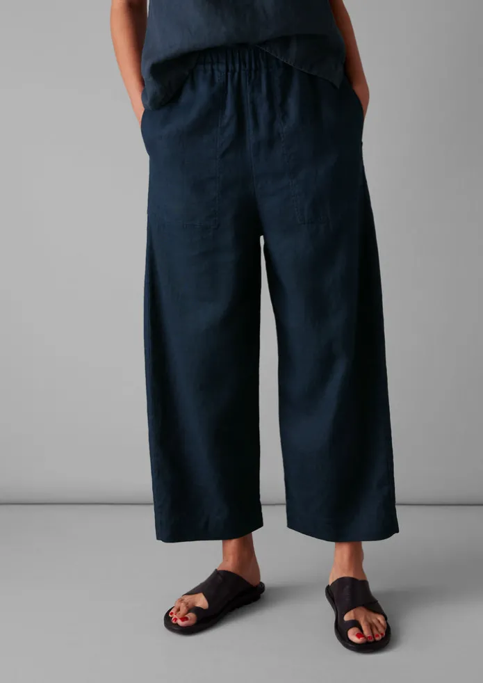Garment Dyed Linen Barrel Leg Trousers