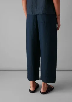 Garment Dyed Linen Barrel Leg Trousers