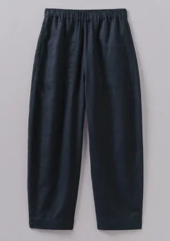 Garment Dyed Linen Barrel Leg Trousers