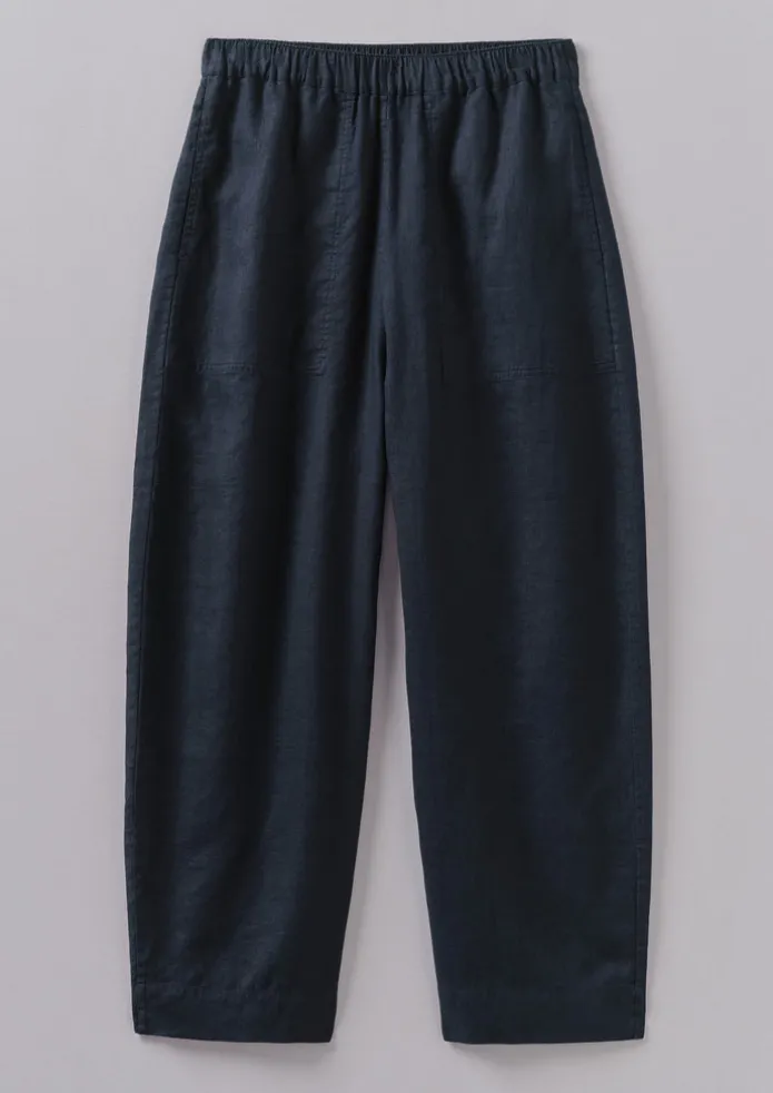 Garment Dyed Linen Barrel Leg Trousers
