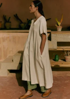 Garment Dyed Linen V-Neck Dress