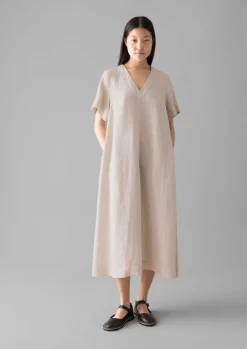 Garment Dyed Linen V-Neck Dress